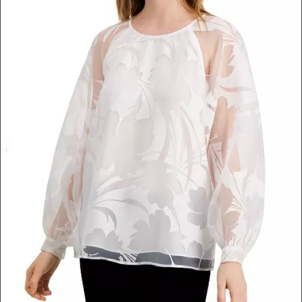 NWT Alfani White Upscale Burnout Blouse Sz Sm